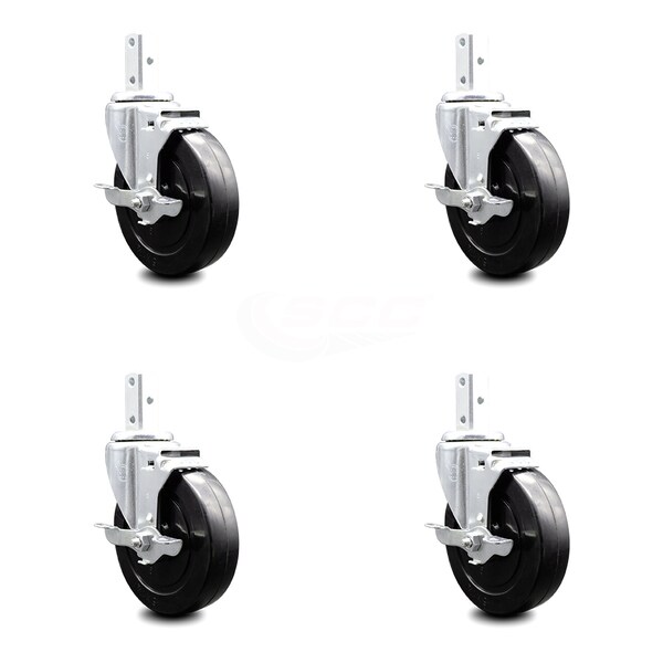 Service Caster 5 Inch Hard Rubber Wheel Swivel 7/8 Inch Square Stem Caster Set with Brake SCC SCC-SQ20S514-HRS-TLB-78-4 - main